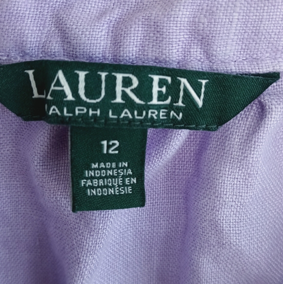 Ralph Lauren Lavender Linen Tunic Dress Purple Button Down Cap Sleeve Pockets 12 - Picture 12 of 15